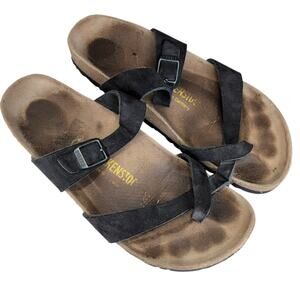 Birkenstock Sandals Unisex 39 250 L8 M6 Mayari Black Leather Strappy Thong Toe